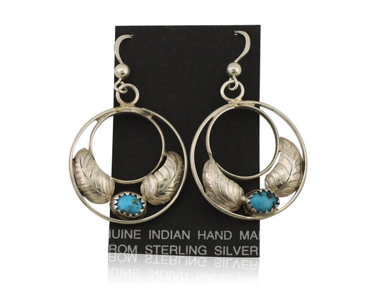 Navajo Handmade Dangle Earrings 925 Silver Blue Turquoise Native Artist C.80's