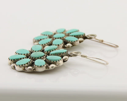 Zuni Concho Earrings 925 Silver Inlaid Natural Turquoise Artist Signed DR C.80's