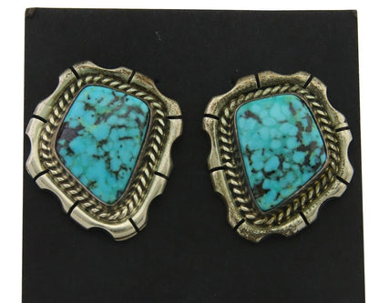 Navajo Earrings 925 Silver Natural Turquoise Artist Signed Sun West C80s