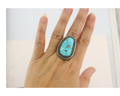 Vintage Navajo Ring 925 Sterling Blue Gem Turquoise Artist Tom Willeto Size 6.75