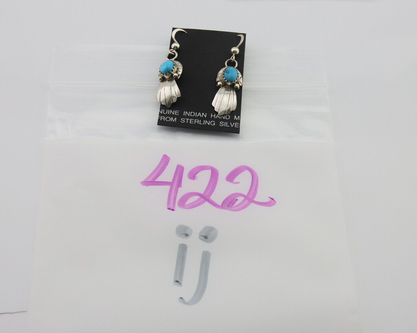 Navajo Earrings 925 Silver Blue Turquoise Artist Signed Kee Tsosie C.80's