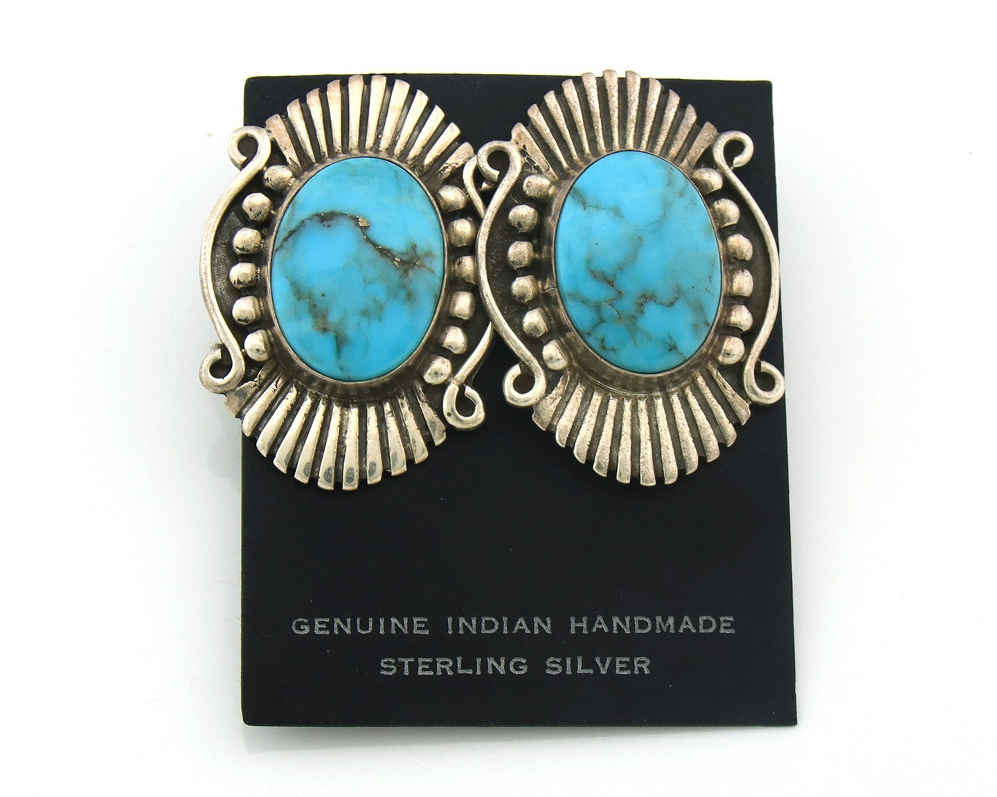 Navajo Earrings Sterling Silver Natural Turquoise Vintage Signed AM
