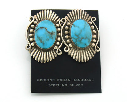 Navajo Earrings Sterling Silver Natural Turquoise Vintage Signed AM