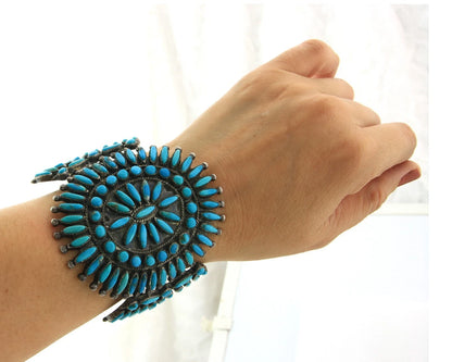 Navajo Cuff Bracelet Sterling Silver Turquoise Vintage Signed JCS C.1975