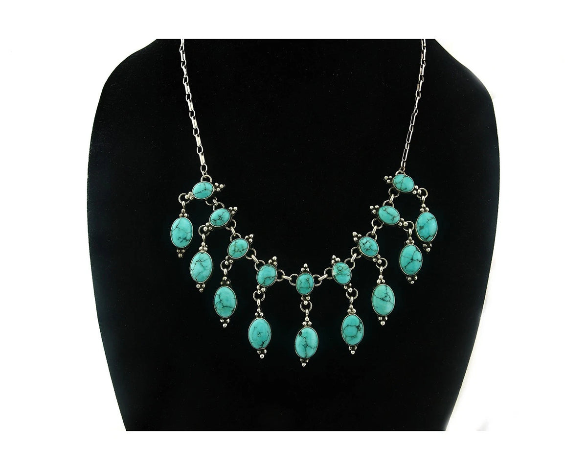 Navajo Necklace Earring Set Blue Turquoise Vintage Handmade C.80's