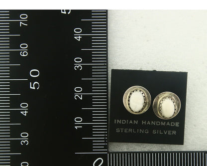 Navajo Earrings 925 Silver White Buffalo Turquoise Native American Artist C.80's