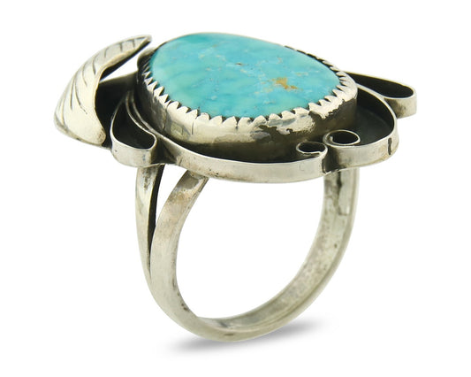 Vintage Navajo Ring Sterling Silver Authentic Turquoise Handmade Size 7.5