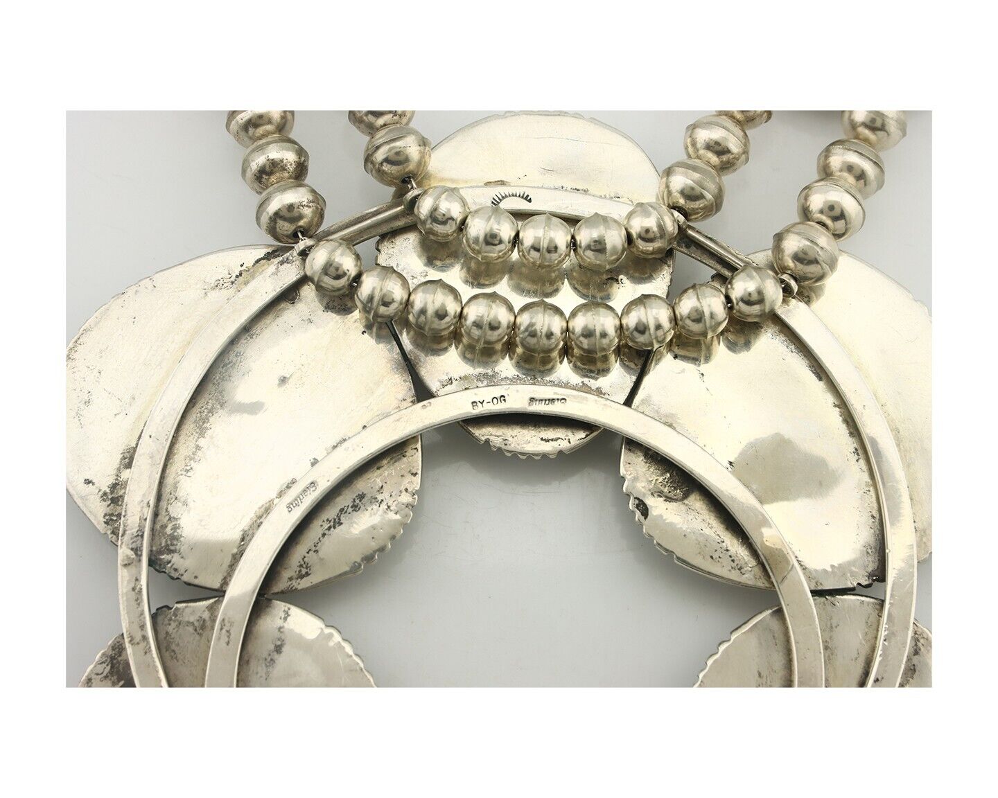 HUGE Navajo Squash Necklace 925 Silver Nalural Tuquoise Signed BY-OG C.80's