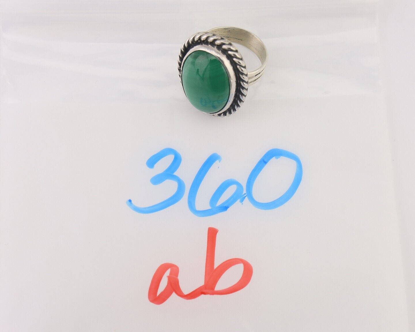 Navajo Ring 925 Silver Natural Malachite Native American Artist Size 7.0 C.80's