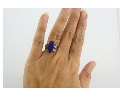 Navajo Ring 925 Sterling Natural Lapis Handmade Native Artist C.80's