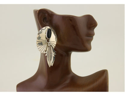 Navajo Handmade Earrings 925 Silver Onyx Native American Artist C.80's