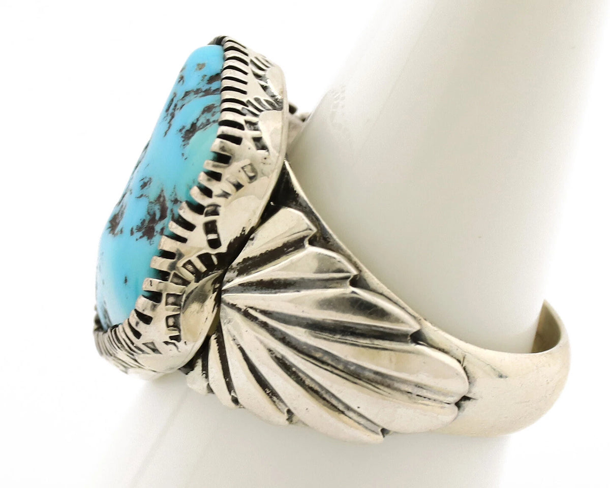 Navajo Ring .925 Silver Sleeping Beauty Turquoise Artist Signed DK C.80's
