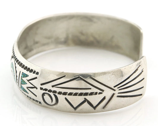 Navajo Cuff Bracelet Sterling Silver Authentic Turquoise Signed Stanley Bain