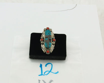 Navajo Tiwa Ring Sterling Silver Gemstone Vintage Signed Francis Size 6.5
