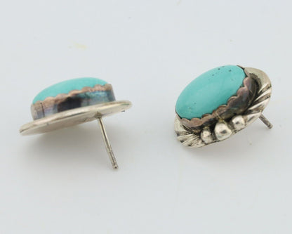 Navajo Earrings 925 Silver Natural Blue Turquoise Native American Artist C.80s