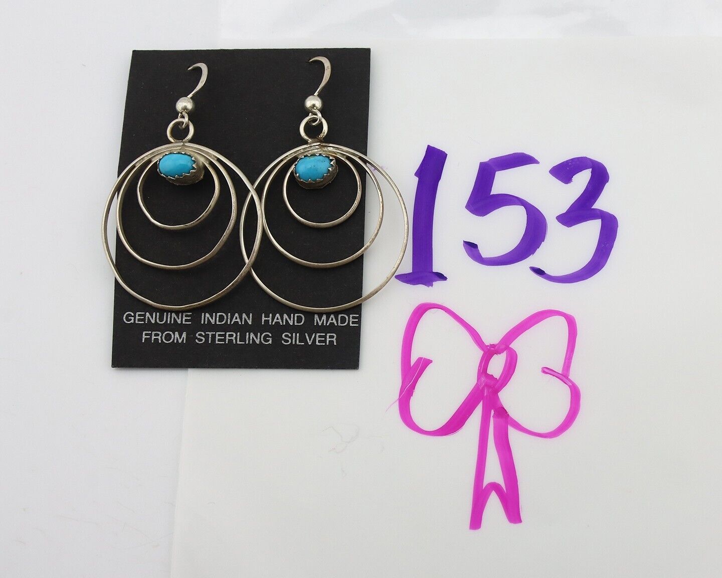 Navajo Dangle Handmade Earrings 925 Silver Blue Turquoise Native Artist C.80's