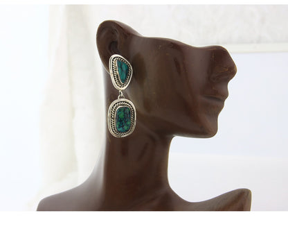 Navajo Earrings Sterling Silver Natural Turquoise Vintage Signed EL