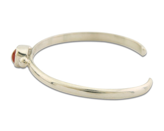 Navajo Bracelet .925 Silver Mediterranean Red Coral Cuff Native Artist C.80's