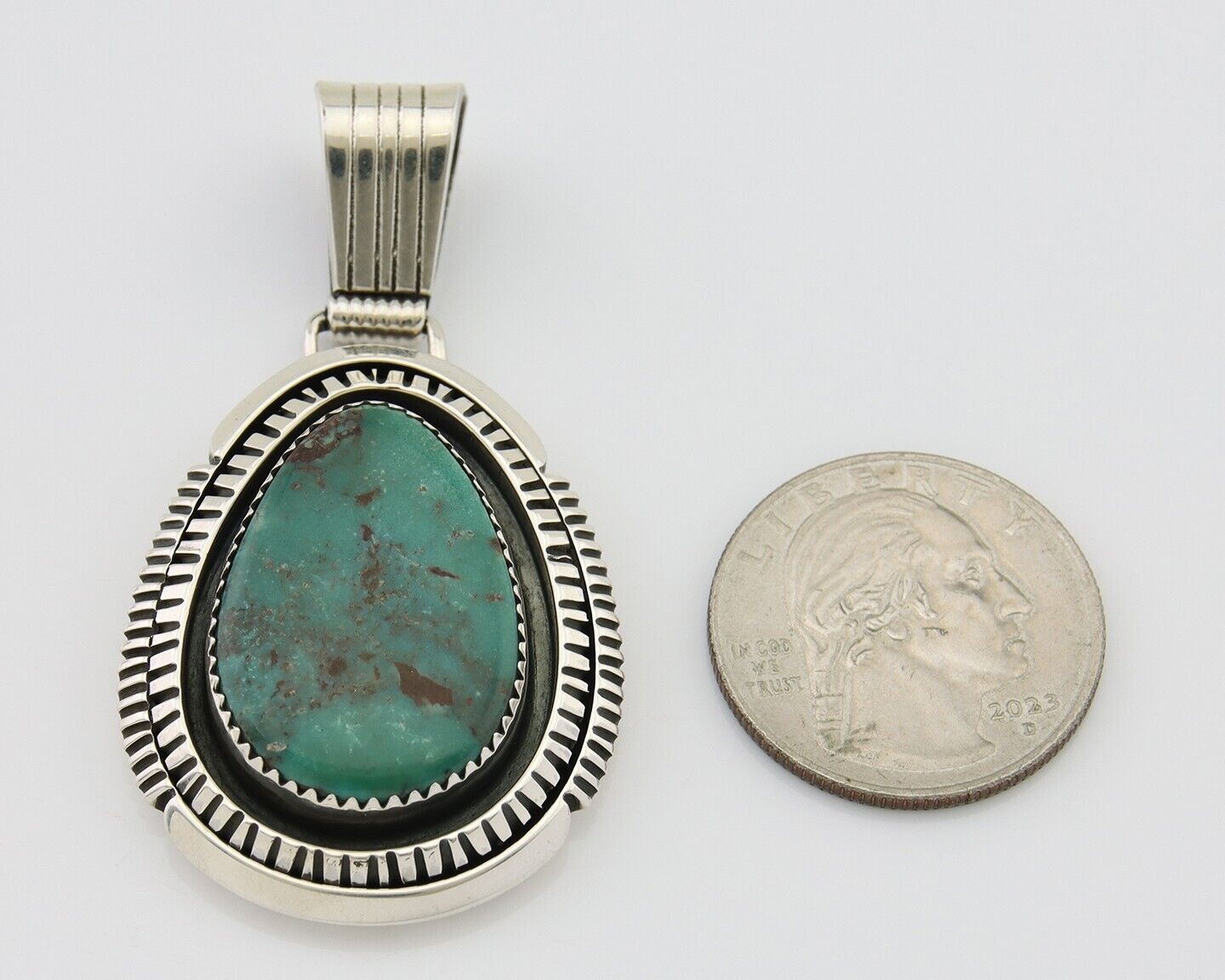 Navajo Pendant 925 Silver Natural Turquoise Artist Signed Lidia Begay C.80's