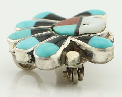 Zuni Pin Pendant .925 Silver Natural Gemstone Native American Artist C.80's