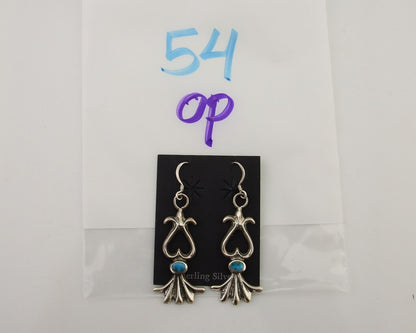 Navajo Dangle Earrings 925 Silver Blue Turquoise Native American Artist C.80's