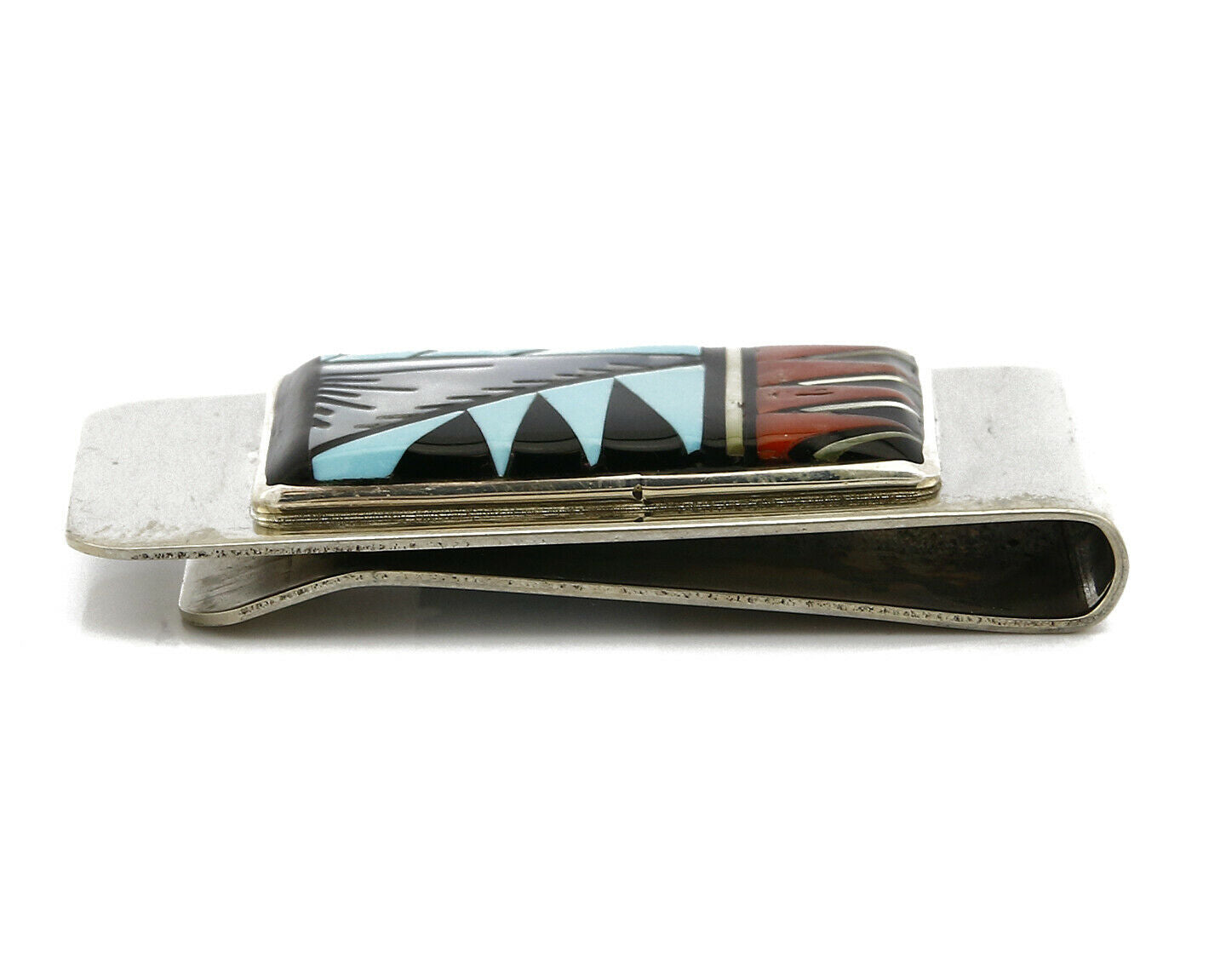 Zuni Signed C Booque Money Clip .925 Sterling Multiple Natural Mined Gemstones