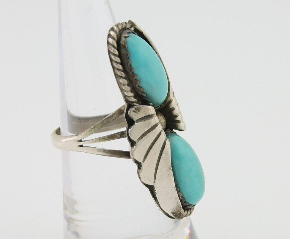 Navajo Ring 925 Silver Natural Blue Turquoise Artist Signed J TSO C.80's