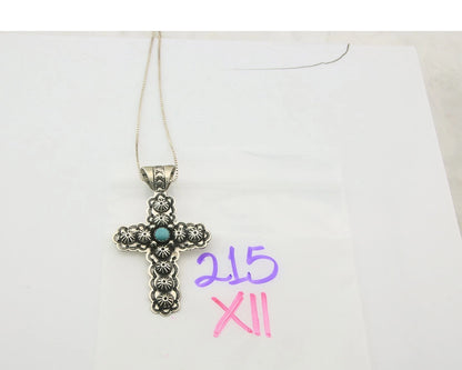 Navajo Cross Necklace Sterling Silver Natural Turquoise Artist Signed 1994