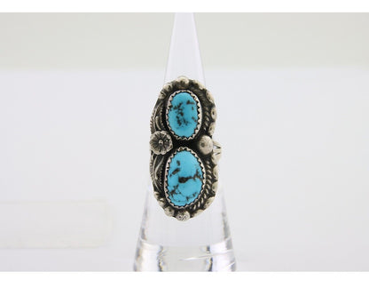 Navajo Ring 925 Silver Natural Blue Turquoise Artist Signed SC C.80's Size 5.5