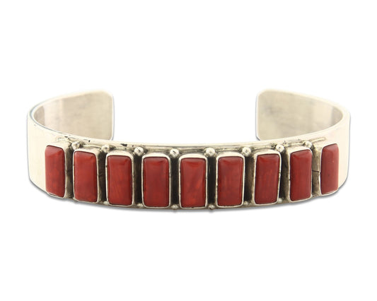 Vintage Navajo Bracelet 925 Silver Red Coral handmade Signed Daniel Mike