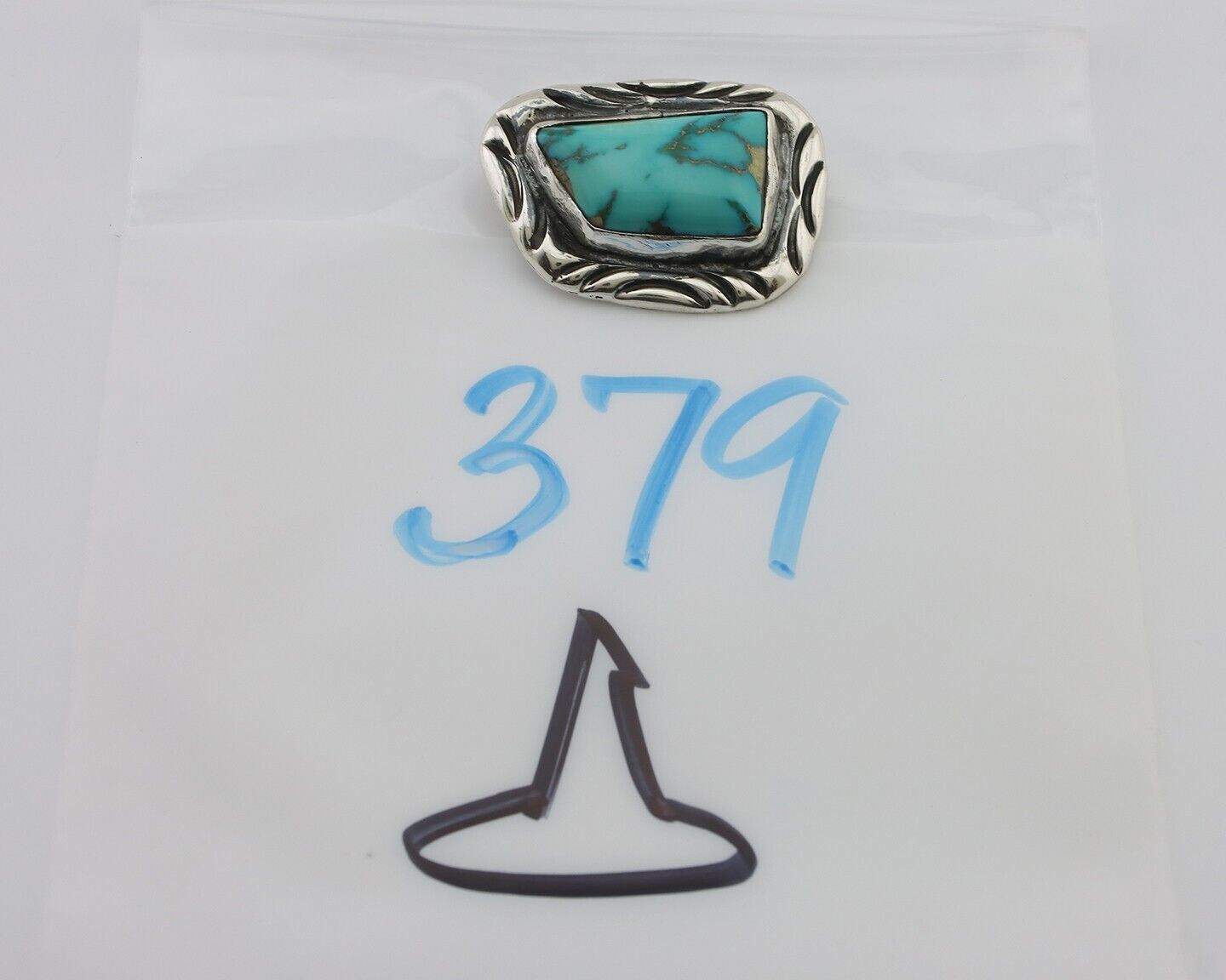 Navajo Pin 925 Silver Natural Royston Turquoise Signed C Raincloud C.80's