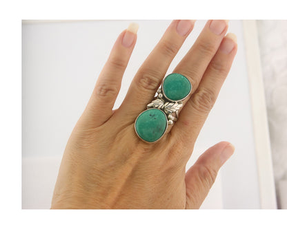 Vintage Navajo Ring 925 Sterling Authentic Turquoise Signed LB Size 7.75
