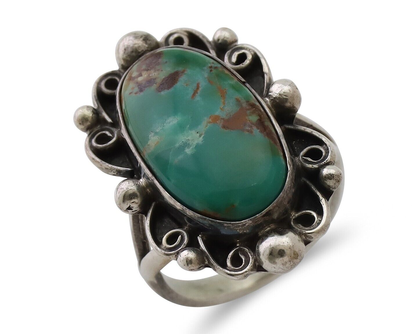 Navajo Handmade Ring 925 Silver Kingman Turquoise Size 4.5 C.80's