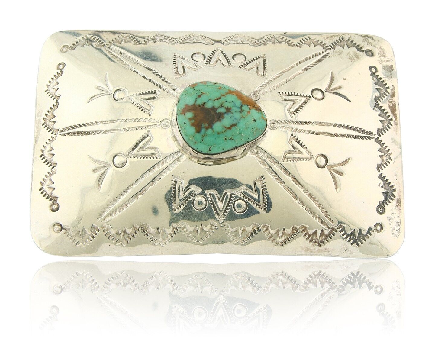 Vintage Navajo Belt Buckle 925 Silver Natural Turquoise Signed Kevin Yazzie