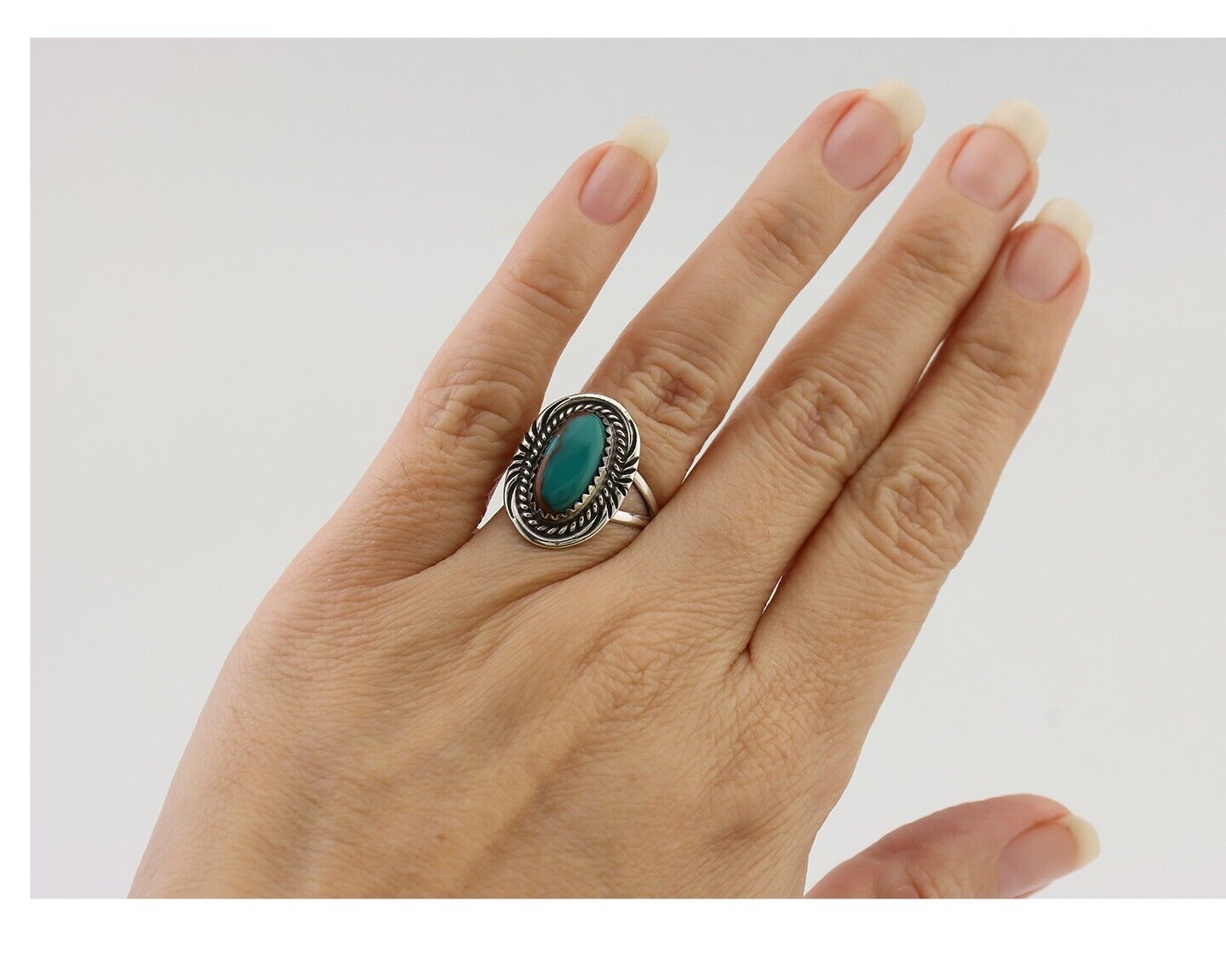 Navajo Handmade Ring 925 Silver Kingman Turquoise Size 5.75 C.80's