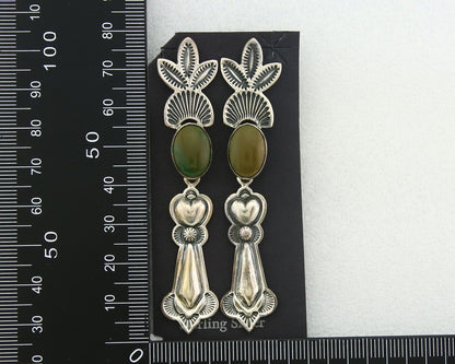 Navajo Earrings 925 Silver Natural Turquoise Artist Signed JR Silversmith C.80's