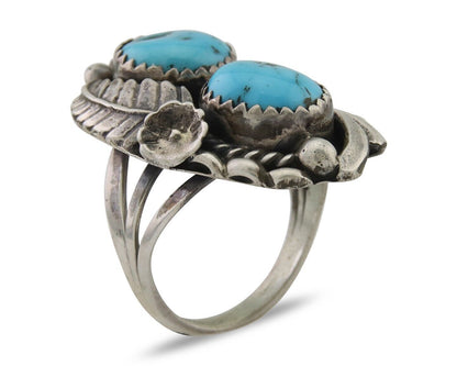 Navajo Ring 925 Silver Natural Blue Turquoise Artist Signed SC C.80's Size 4.75