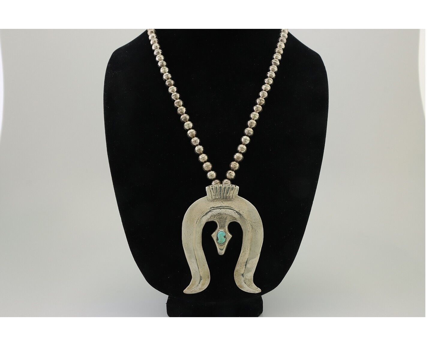 Navajo Sand Cast Necklace 925 Silver Turquoise Native American Artist C.80's