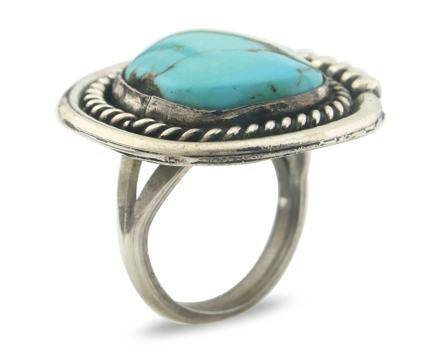 Navajo Ring 925 Sterling Turquoise Handmade Native Artist C.80's Size 6.5
