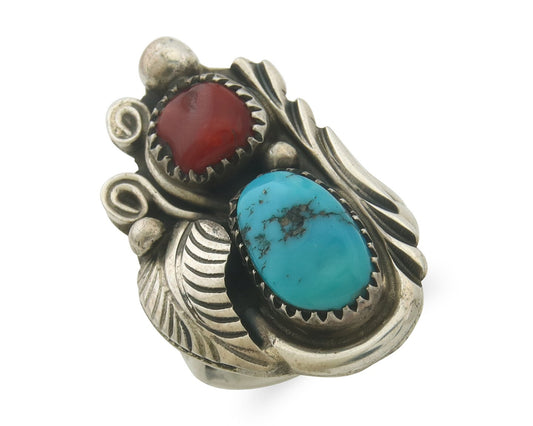 Vintage Navajo Ring 925 Sterling Natural Gemstones Signed Justin Morris Sz 6.5