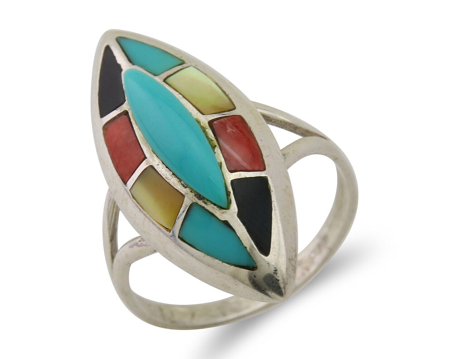 Navajo Ring 925 Silver Turquoise Shell Onyx Spiney Oyster Native Artist C.80's