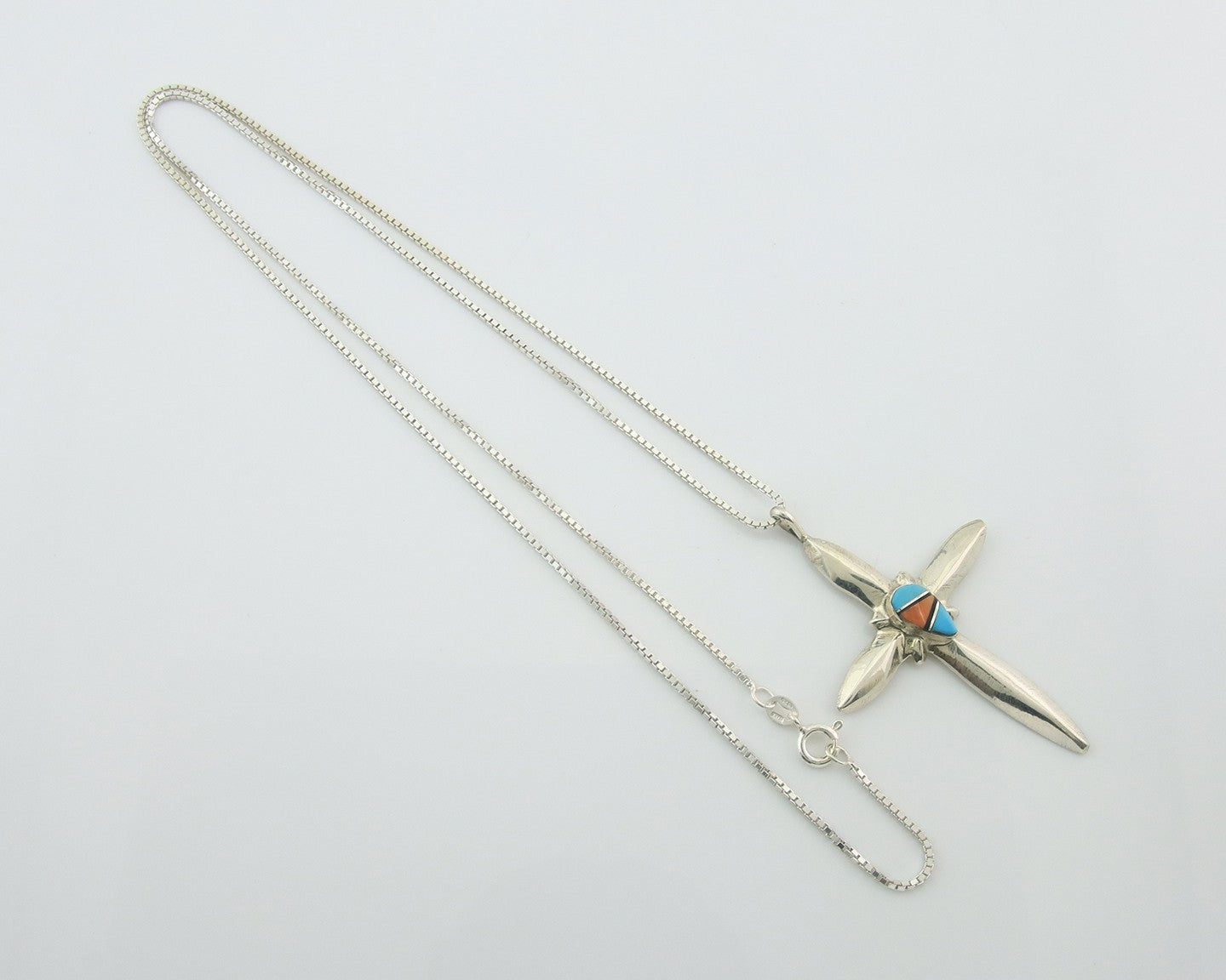 Navajo Cross Necklace Sterling Silver Authentic Natural Gemstones Signed M