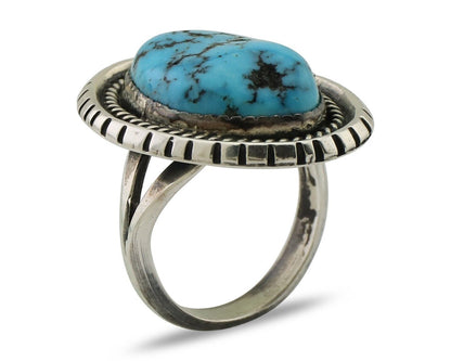 Navajo Ring 925 Silver Sleeping Beauty Turquoise Signed SC C.80's