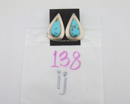 Navajo Dangle Earrings 925 Silver Natural Turquoise Signed Thomas Charay C.1988