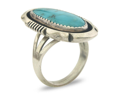 Navajo Ring 925 Sterling Turquoise Handmade Native Artist C.80's Size 6.5