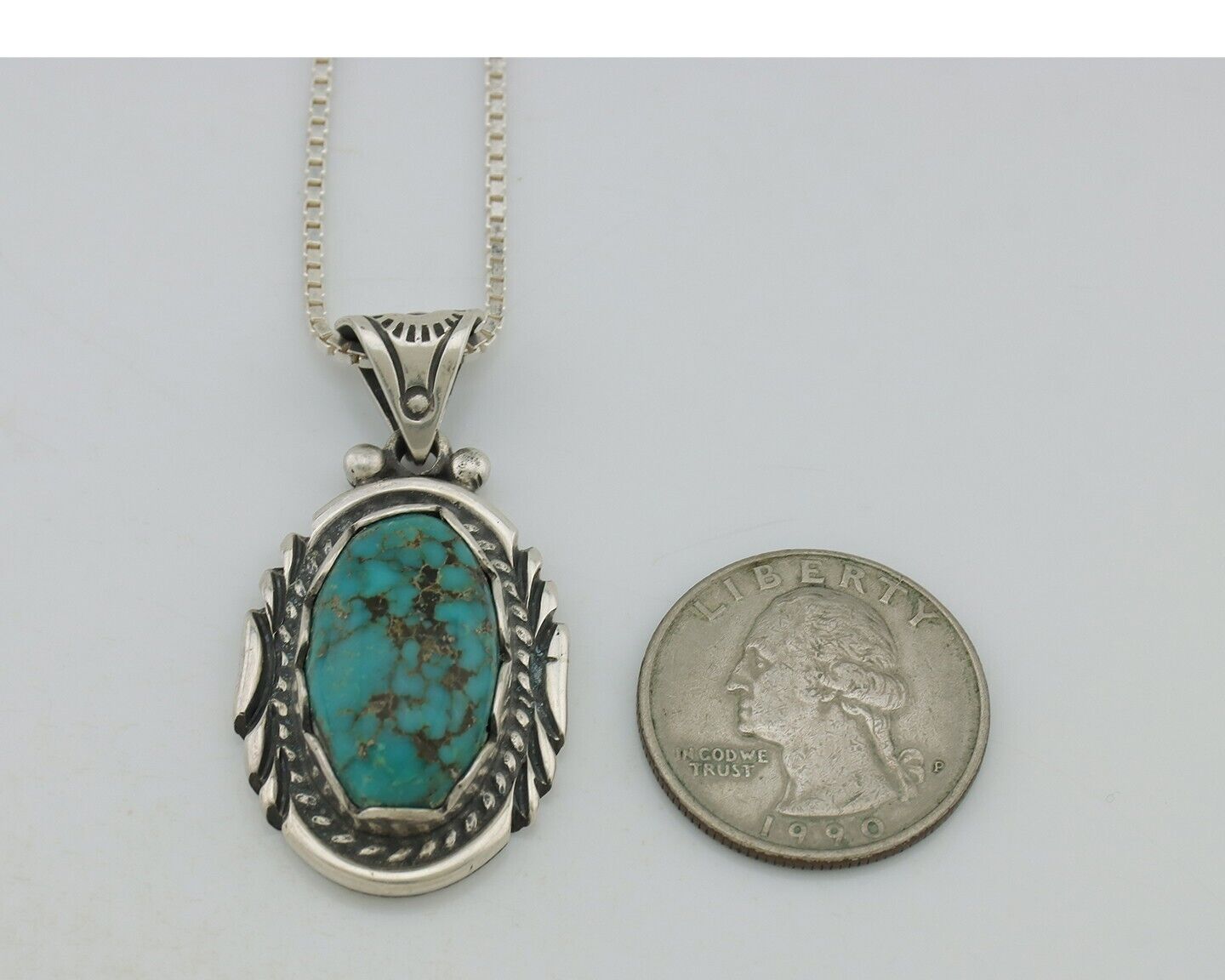 Navajo Necklace 925 Silver Natural Turquoise Sun Stamp C.80s