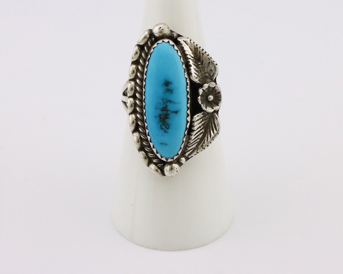 Navajo Ring 925 Silver Sleeping Beauty Turquoise Signed SC C.80's