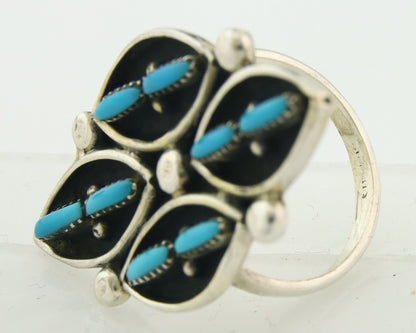 Vintage Zuni Ring 925 Sterling Authentic Natural Turquoise Native Artist Sz 7.5