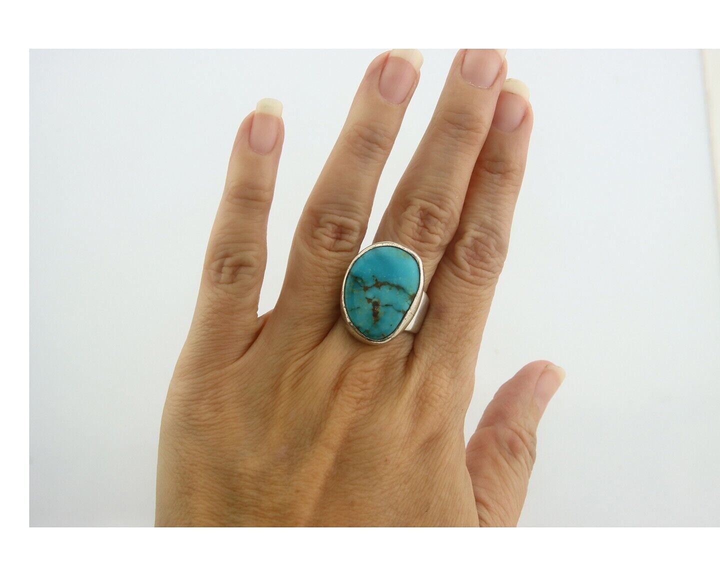 Navajo Ring 925 Sterling Turquoise Handmade Signed M Montoya C.80's Size 8.0