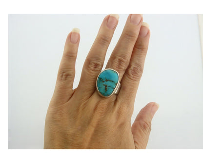 Navajo Ring 925 Sterling Turquoise Handmade Signed M Montoya C.80's Size 8.0